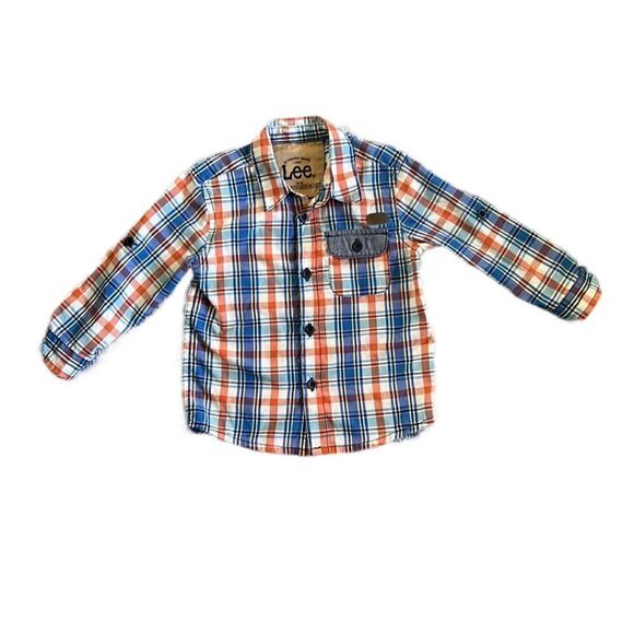 Lee Baby Boy 18 Months Orange Blue White Plaid LS Button Down Shirt - Picture 2 of 14